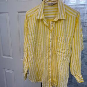 Loft Yellow and white striped long sleeve cotton shirt.